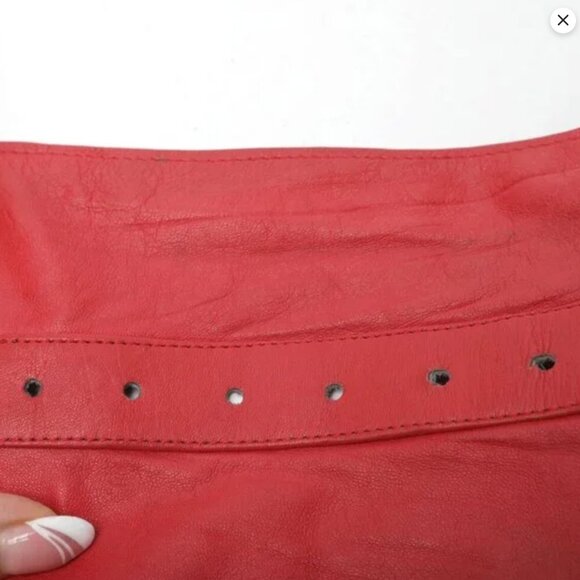 Vintage 80s Wide Red Leather Wrap Belt High Waist Corset Cinch Statement Gems - Picture 13 of 16
